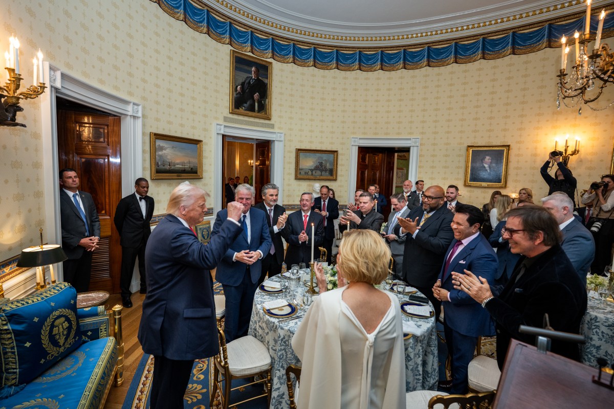 President Donald Trump participates in an Easter prayer service and dinner, Wednesday, April 16, 2025, in the Blue Room of the White House. (Official White House Photo by Joyce N. Boghosian)