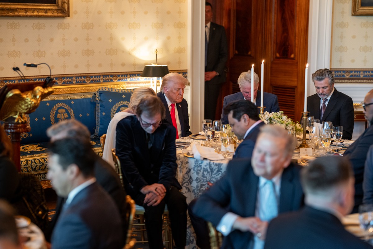 President Donald Trump participates in an Easter prayer service and dinner, Wednesday, April 16, 2025, in the Blue Room of the White House. (Official White House Photo by Joyce N. Boghosian)