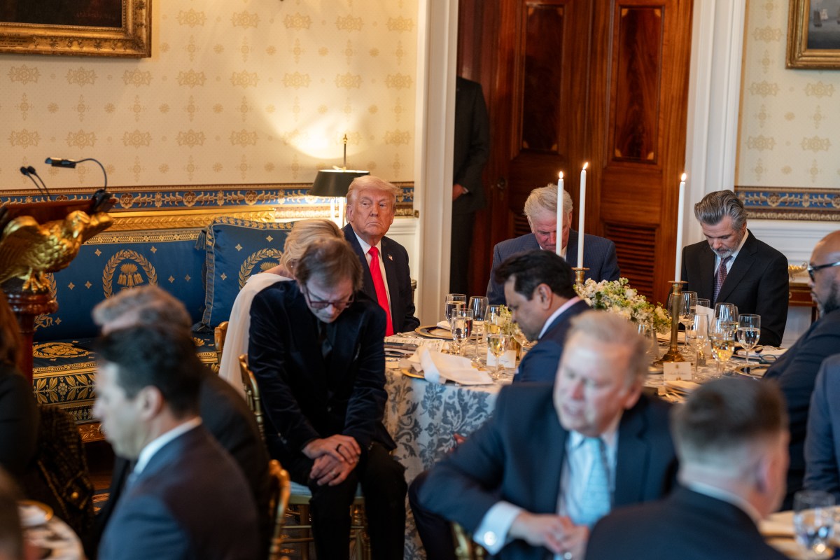 President Donald Trump participates in an Easter prayer service and dinner, Wednesday, April 16, 2025, in the Blue Room of the White House. (Official White House Photo by Joyce N. Boghosian)