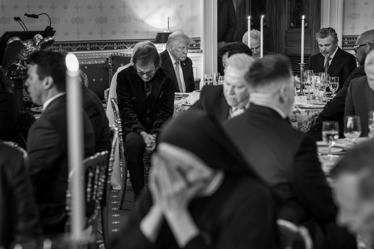 President Donald Trump participates in an Easter prayer service and dinner, Wednesday, April 16, 2025, in the Blue Room of the White House. (Official White House Photo by Joyce N. Boghosian)
