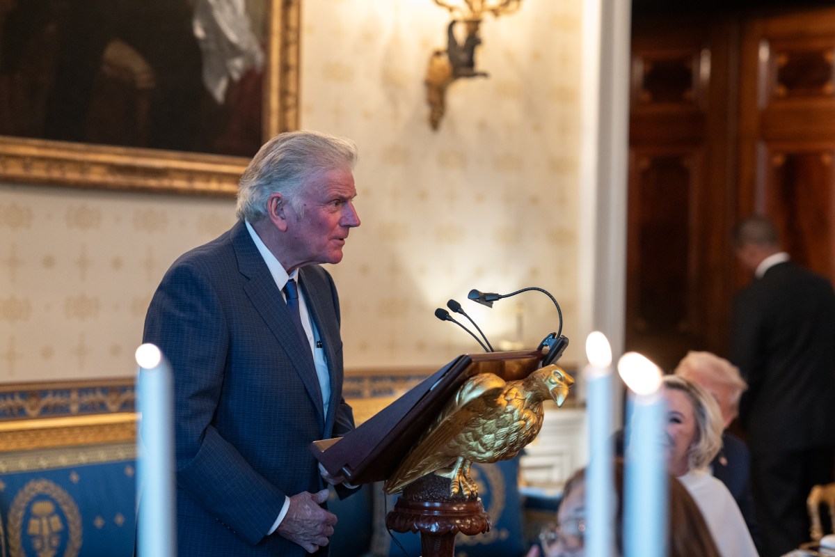 Reverend Franklin Graham offers a prayer during an Easter prayer service and dinner, Wednesday, April 16, 2025, in the Blue Room of the White House. (Official White House Photo by Joyce N. Boghosian)