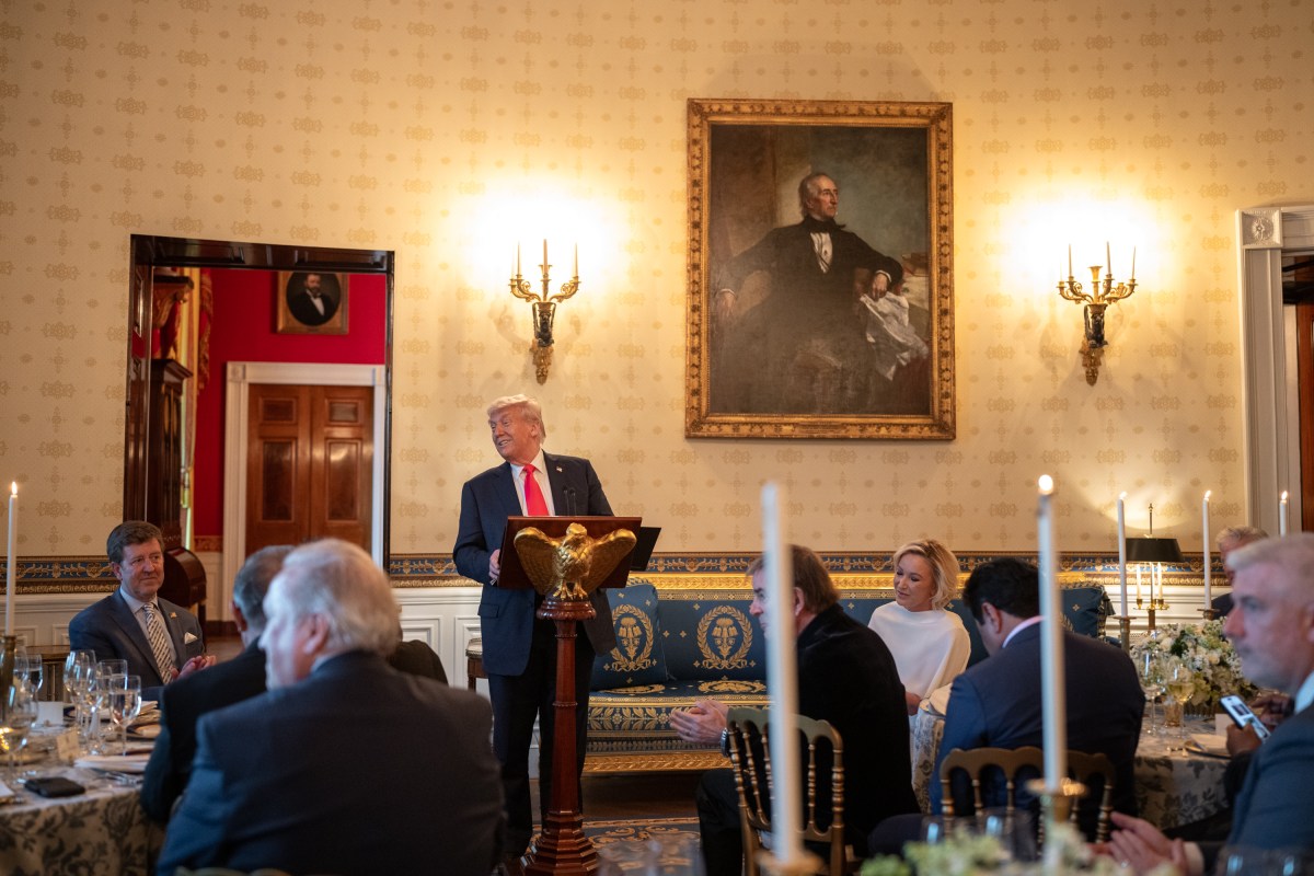 President Donald Trump makes remarks at an Easter prayer service and dinner, Wednesday, April 16, 2025, in the Blue Room of the White House. (Official White House Photo by Joyce N. Boghosian)