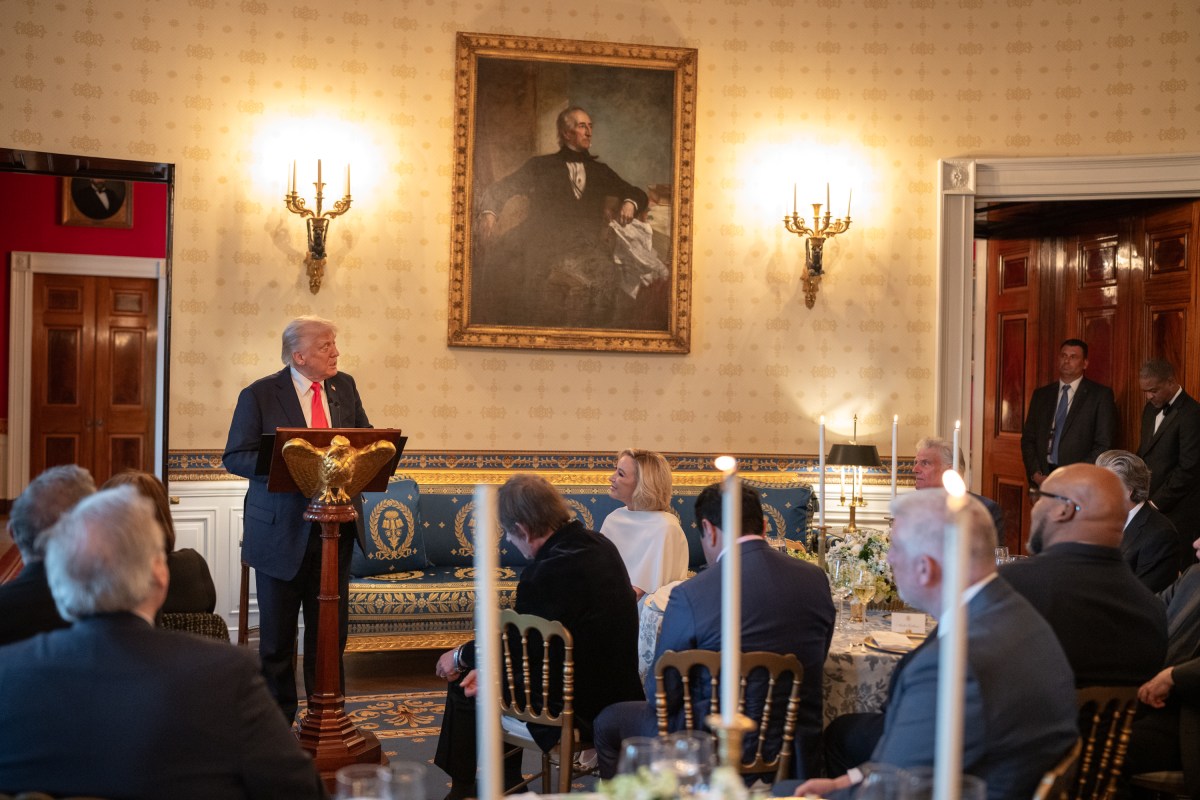 President Donald Trump makes remarks at an Easter prayer service and dinner, Wednesday, April 16, 2025, in the Blue Room of the White House. (Official White House Photo by Joyce N. Boghosian)