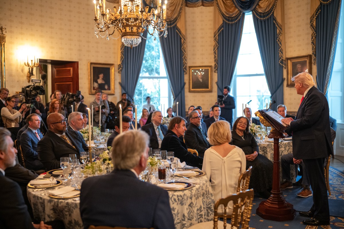 President Donald Trump makes remarks at an Easter prayer service and dinner, Wednesday, April 16, 2025, in the Blue Room of the White House. (Official White House Photo by Joyce N. Boghosian)