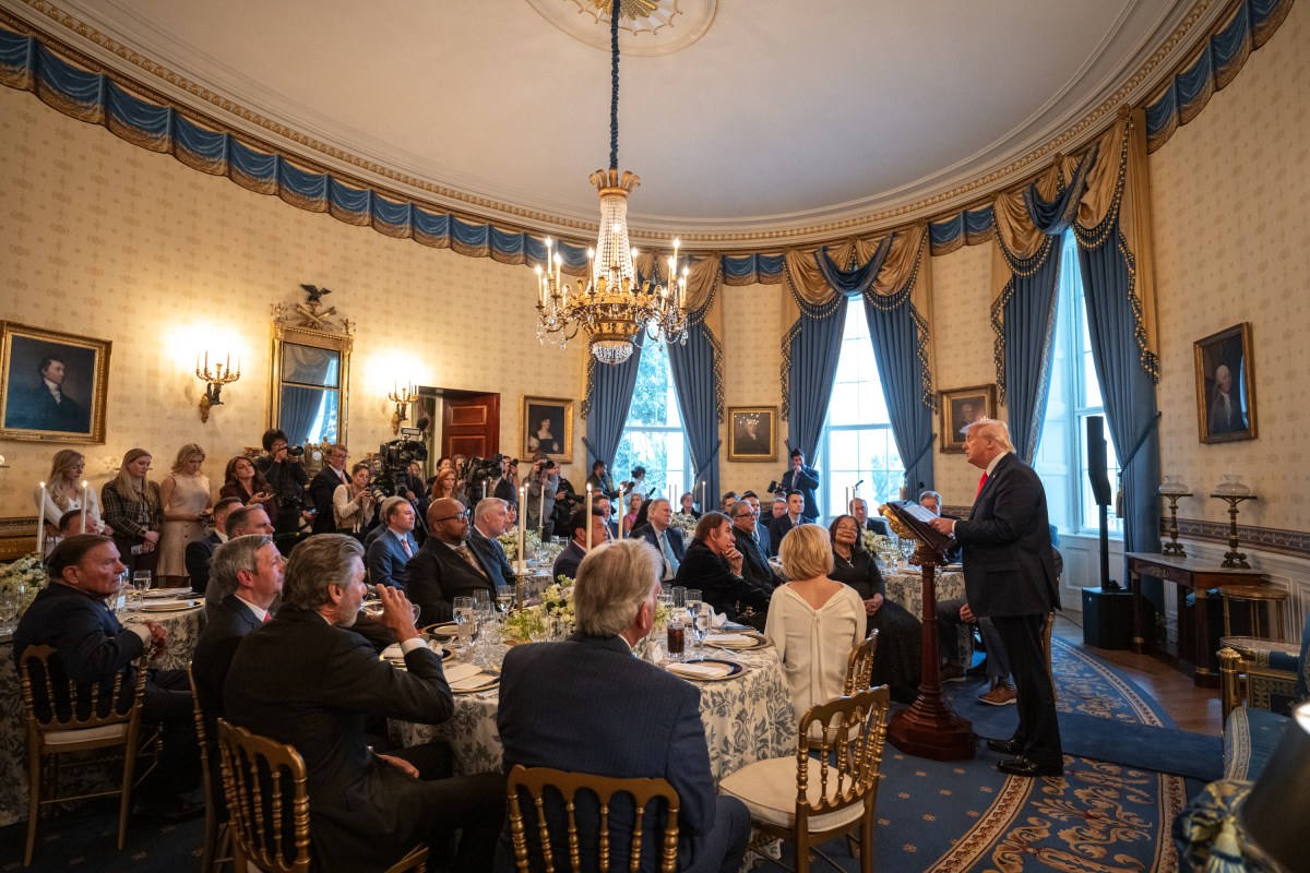 President Donald Trump makes remarks at an Easter prayer service and dinner, Wednesday, April 16, 2025, in the Blue Room of the White House. (Official White House Photo by Joyce N. Boghosian)