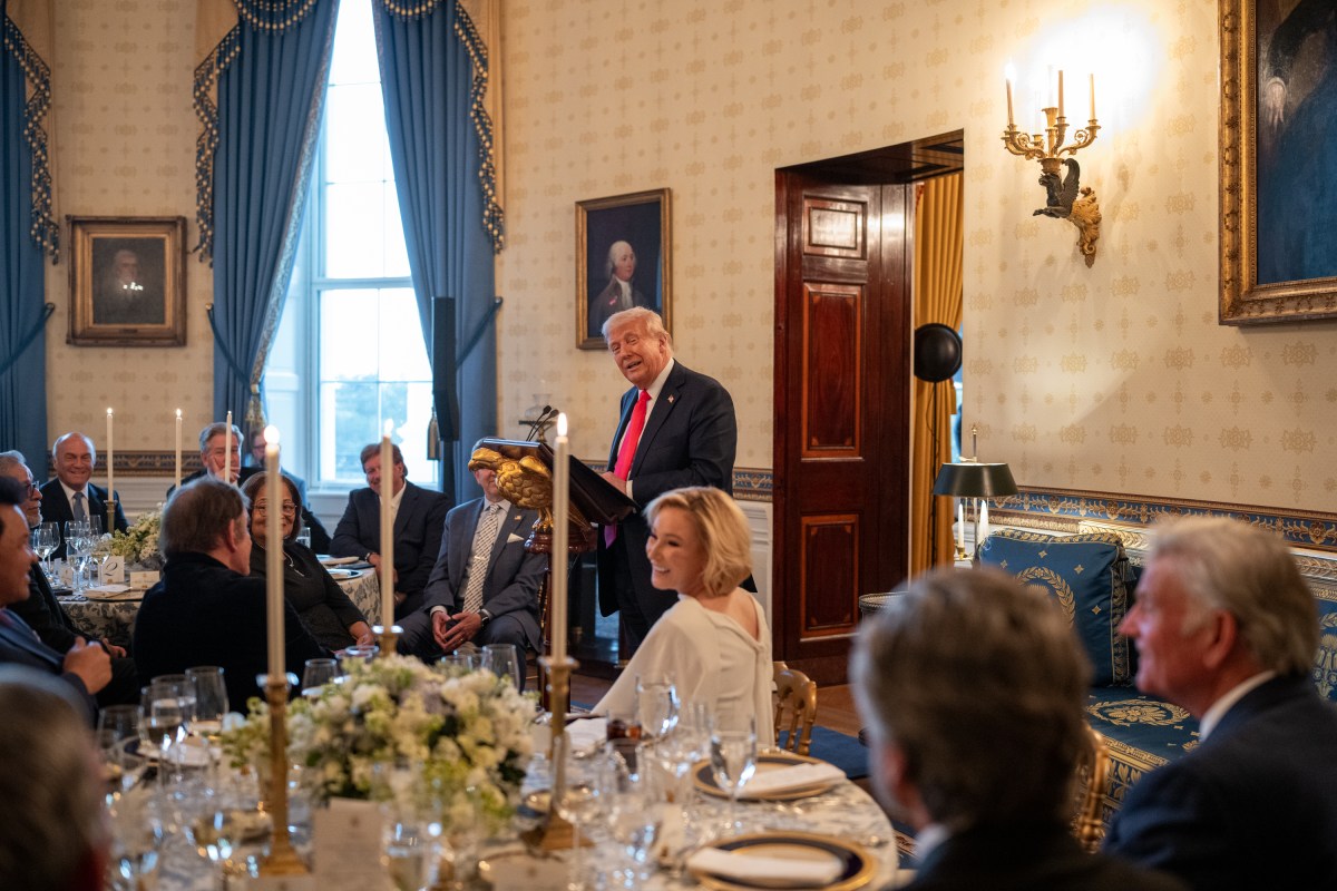 President Donald Trump makes remarks at an Easter prayer service and dinner, Wednesday, April 16, 2025, in the Blue Room of the White House. (Official White House Photo by Joyce N. Boghosian)