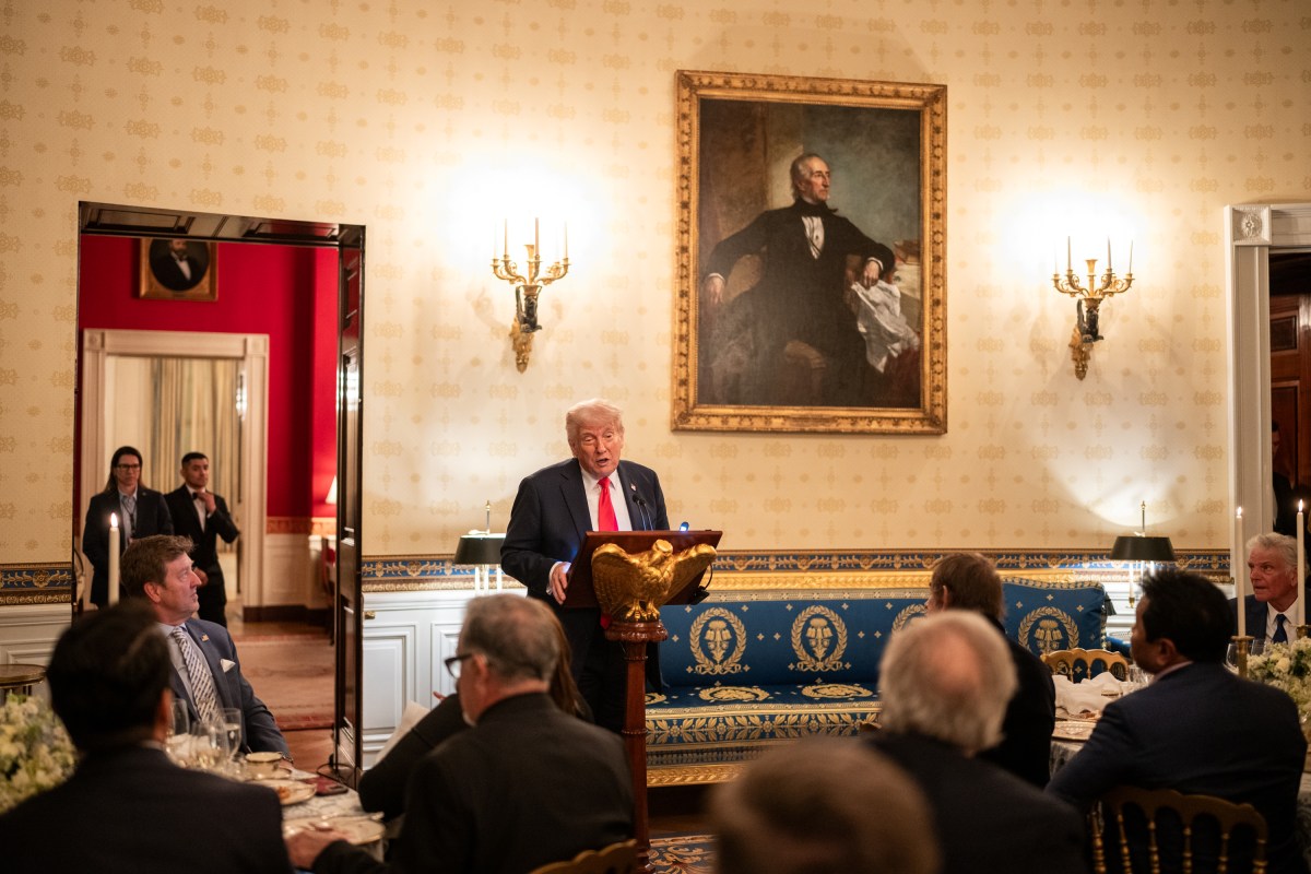 President Donald Trump participates in an Easter prayer service and dinner, Wednesday, April 16, 2025, in the Blue Room of the White House. (Official White House Photo by Joyce N. Boghosian)