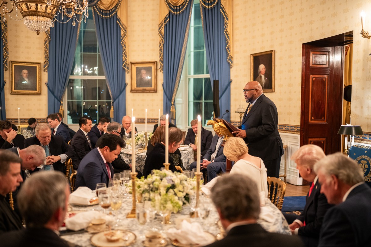 President Donald Trump participates in an Easter prayer service and dinner, Wednesday, April 16, 2025, in the Blue Room of the White House. (Official White House Photo by Joyce N. Boghosian)