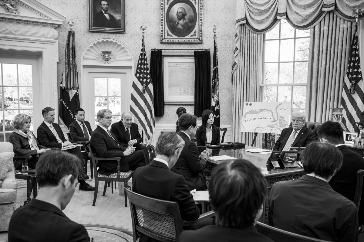 President Donald Trump meets with the Japanese Minister of State for Economic and Fiscal Policy Ryosei Akazawa and delegation in the Oval Office, Wednesday, April 16, 2025. (Official White House Photo by Molly Riley)