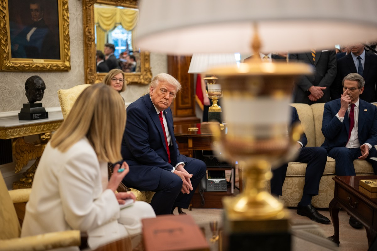 President Donald Trump holds a bilateral meeting with Prime Minister Giorgia Meloni of Italy, Thursday, April 17, 2025, in the Oval Office. (Official White House Photo by Daniel Torok)
