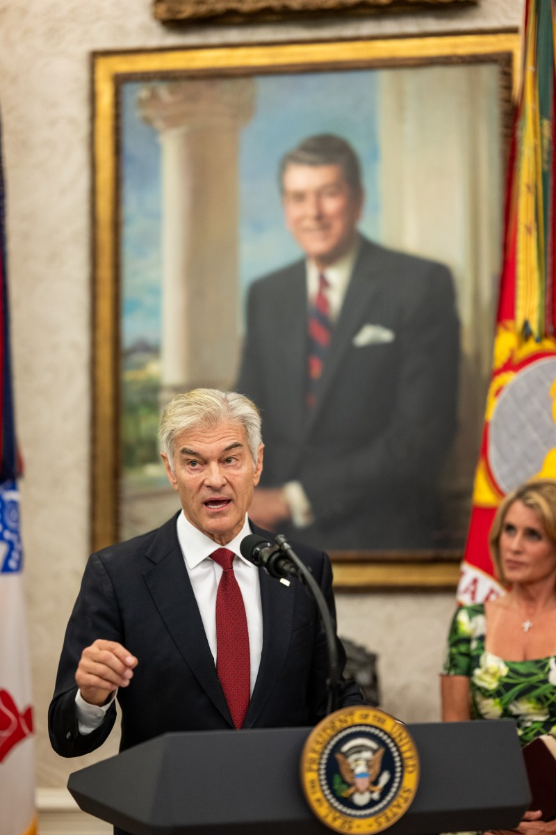 President Donald Trump participates in the swearing-in ceremony for Administrator of the Centers for Medicare and Medicaid Services Mehmet Oz, Friday, April 18, 2025, in the Oval Office. (Official White House Photo by Molly Riley)