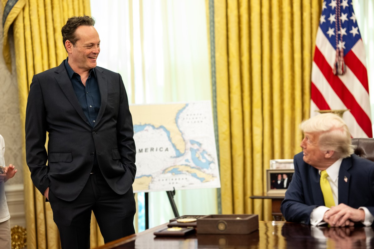 Actor Vince Vaughn and family visit President Donald Trump in the Oval Office, Friday, April 18, 2025. (Official White House Photo by Molly Riley)