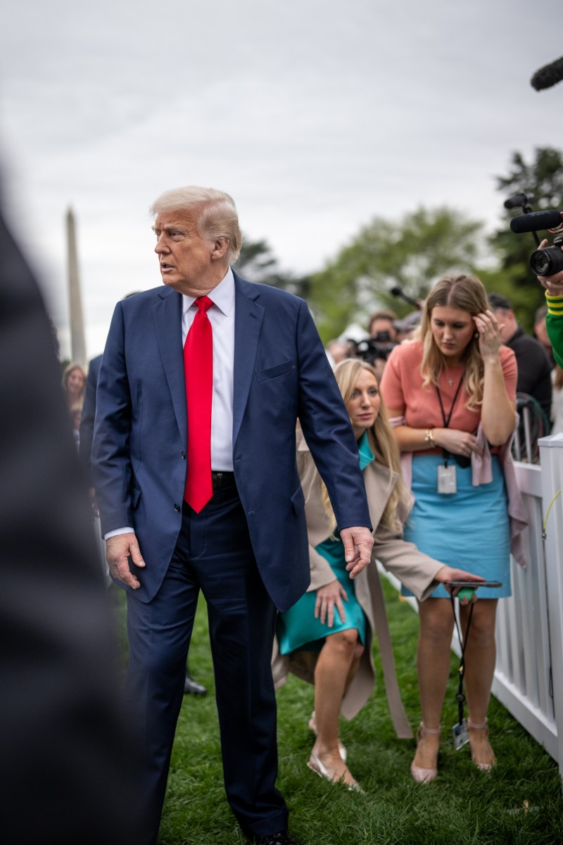 President Donald Trump speaks with the press at the White House Easter Egg Roll, Monday, April 21, 2025, on the South Lawn. (Official White House Photo by Daniel Torok)