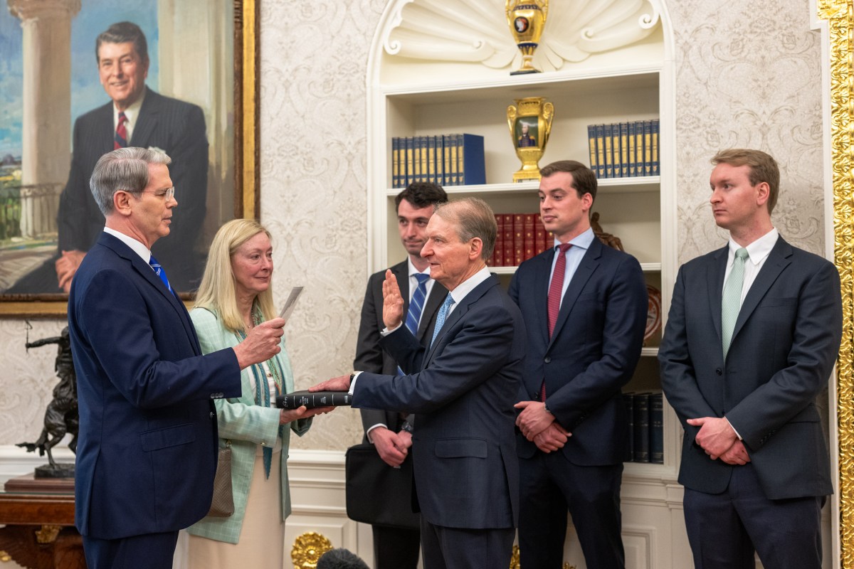 President Donald Trump participates in the swearing-in ceremony of Security and Exchange Commission Chair Paul Atkins, Tuesday, April 22, 2025, in the Oval Office. (Official White House Photo by Molly Riley)