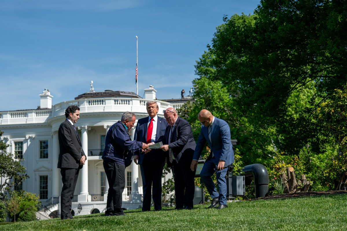 President Donald Trump surveys the North and South Lawns of the White House for potential locations for new flag poles, Wednesday, April 23, 2025. (Official White House Photo by Joyce N. Boghosian)