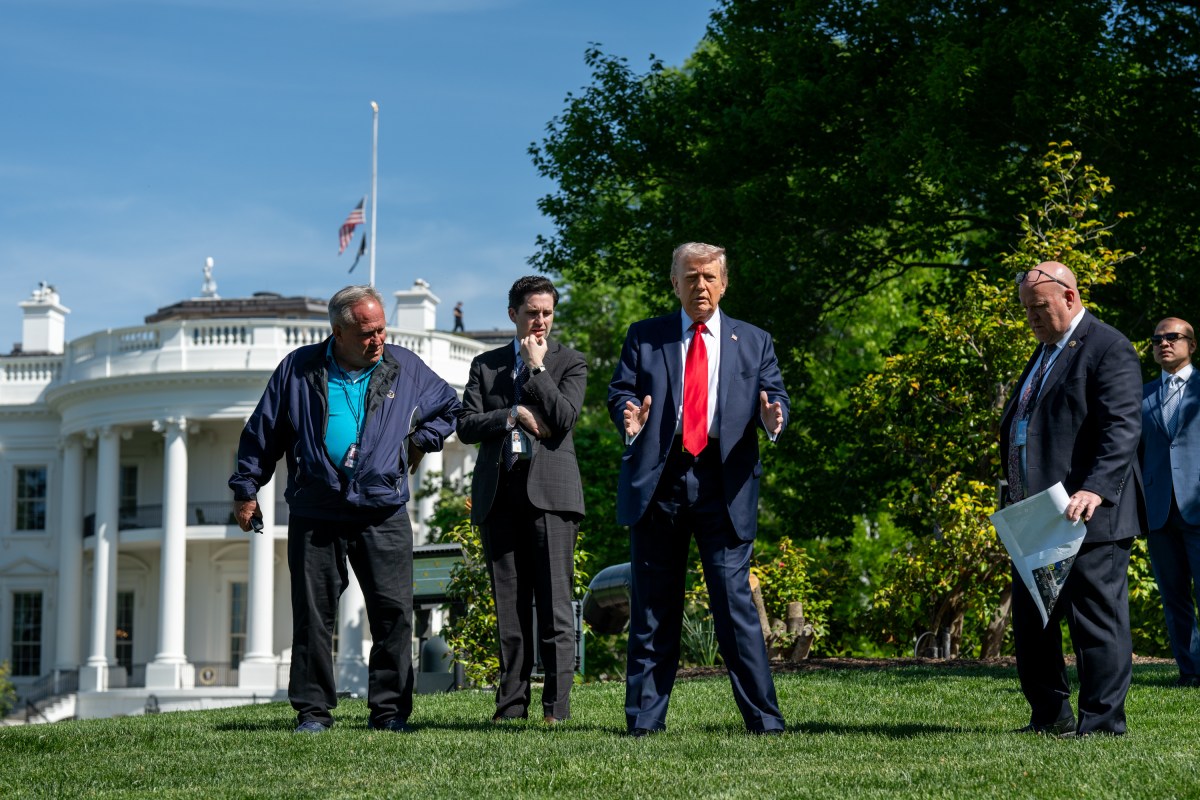 President Donald Trump surveys the North and South Lawns of the White House for potential locations for new flag poles, Wednesday, April 23, 2025. (Official White House Photo by Joyce N. Boghosian)