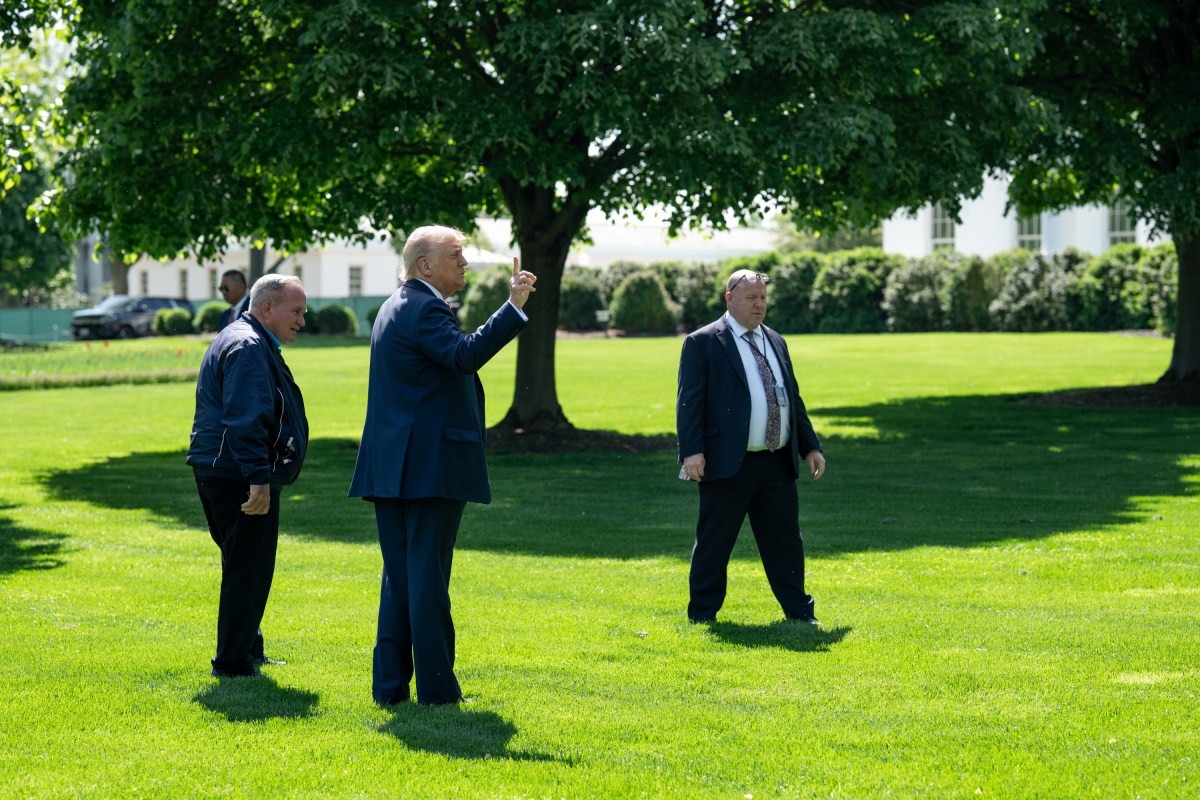President Donald Trump surveys the North and South Lawns of the White House for potential locations for new flag poles, Wednesday, April 23, 2025. (Official White House Photo by Joyce N. Boghosian)