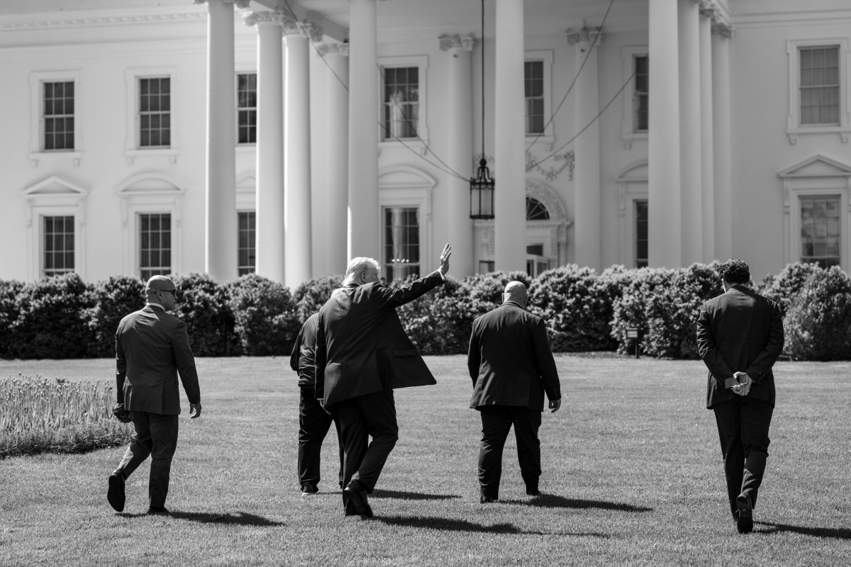 President Donald Trump surveys the North and South Lawns of the White House for potential locations for new flag poles, Wednesday, April 23, 2025. (Official White House Photo by Joyce N. Boghosian)