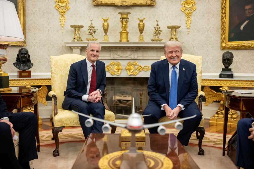 President Donald Trump poses for a photo with Prime Minister Gahr Store of Norway, Thursday, April 24, 2025, in the Oval Office. (Official White House Photo by Daniel Torok)