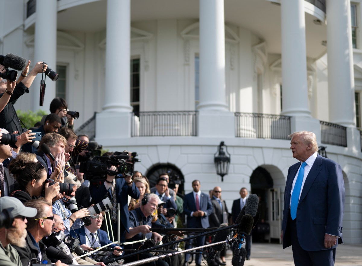 President Donald Trump speaks to the press before boarding Marine One on the South Lawn of the White House, Friday, April 25, 2025, en route to Joint Base Andrews as they begin their trip to Italy to attend the funeral of Pope Francis. (Official White House Photo by Molly Riley)