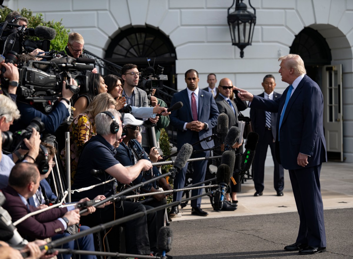 President Donald Trump speaks to the press before boarding Marine One on the South Lawn of the White House, Friday, April 25, 2025, en route to Joint Base Andrews as they begin their trip to Italy to attend the funeral of Pope Francis. (Official White House Photo by Molly Riley)