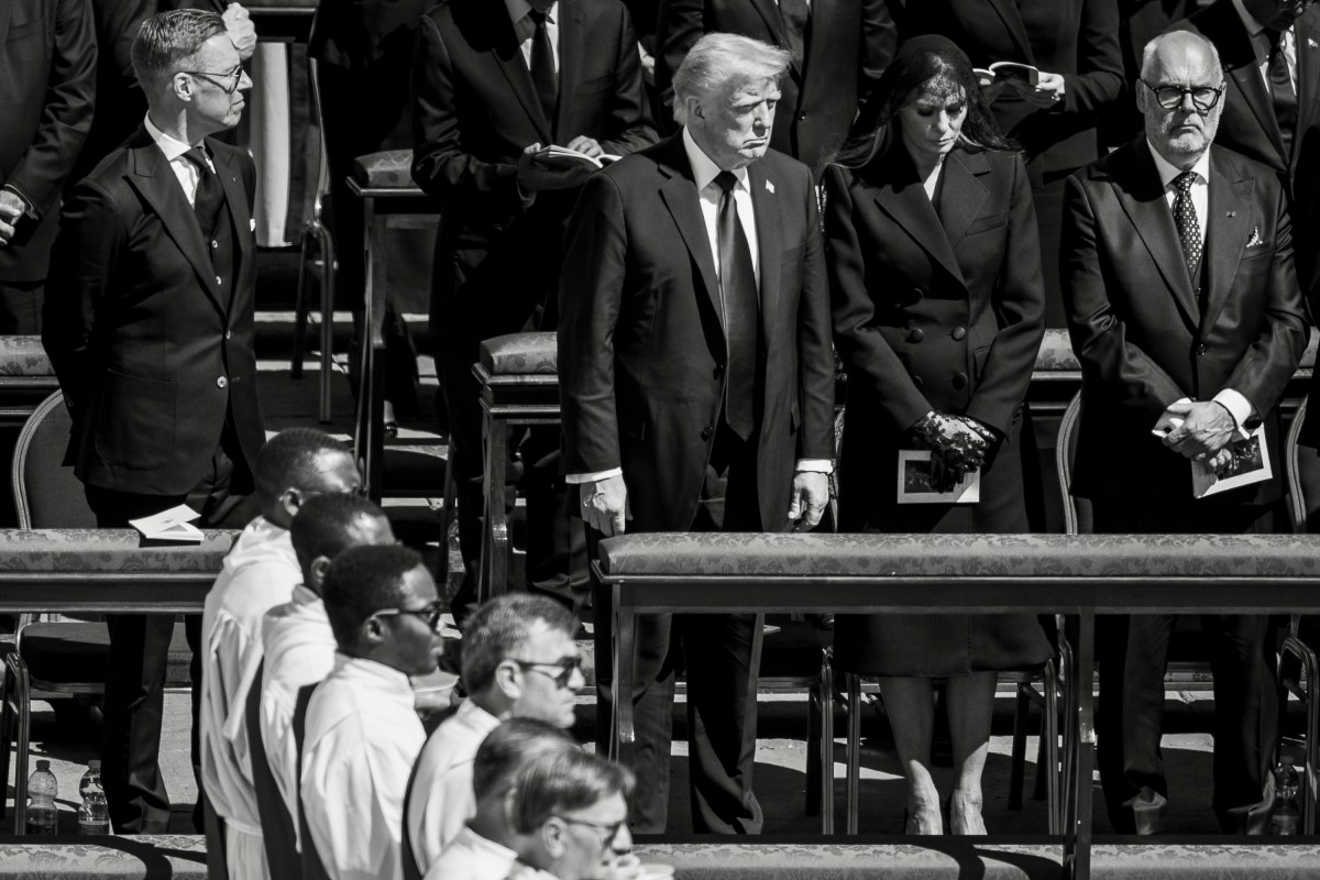 President Donald Trump and First Lady Melania Trump attend the funeral Mass for Pope Francis, Saturday, April 26, 2025, at St. Peter’s Basilica in Vatican City, Rome(Official White House Photo by Daniel Torok)