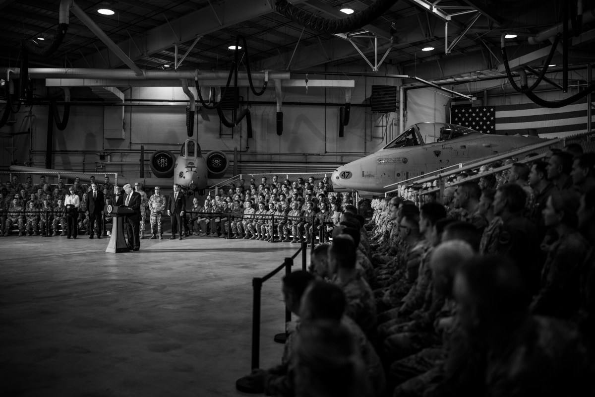 President Donald Trump delivers a speech at Selfridge Air National Guard Base in Harrison Township, Michigan, Tuesday, April 29, 2025.(Official White House Photo by Daniel Torok)