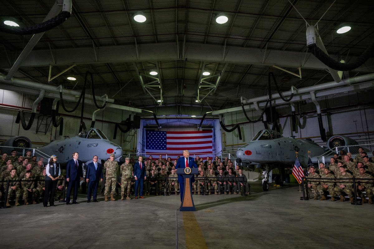 President Donald Trump greets base leadership and speaks at Selfridge Air National Guard Base in Harrison Township, Michigan, Tuesday, April 29, 2025. (Official White House Photo by Molly Riley)
