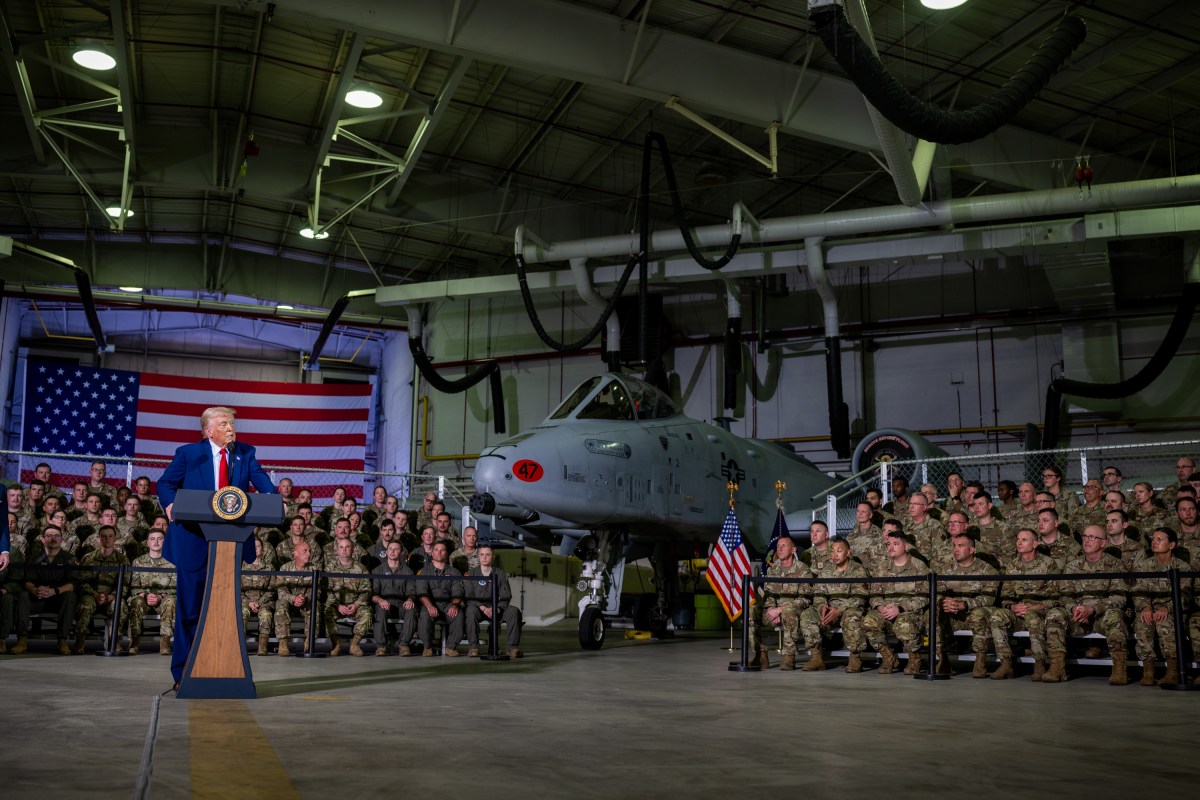 President Donald Trump greets base leadership and speaks at Selfridge Air National Guard Base in Harrison Township, Michigan, Tuesday, April 29, 2025. (Official White House Photo by Molly Riley)