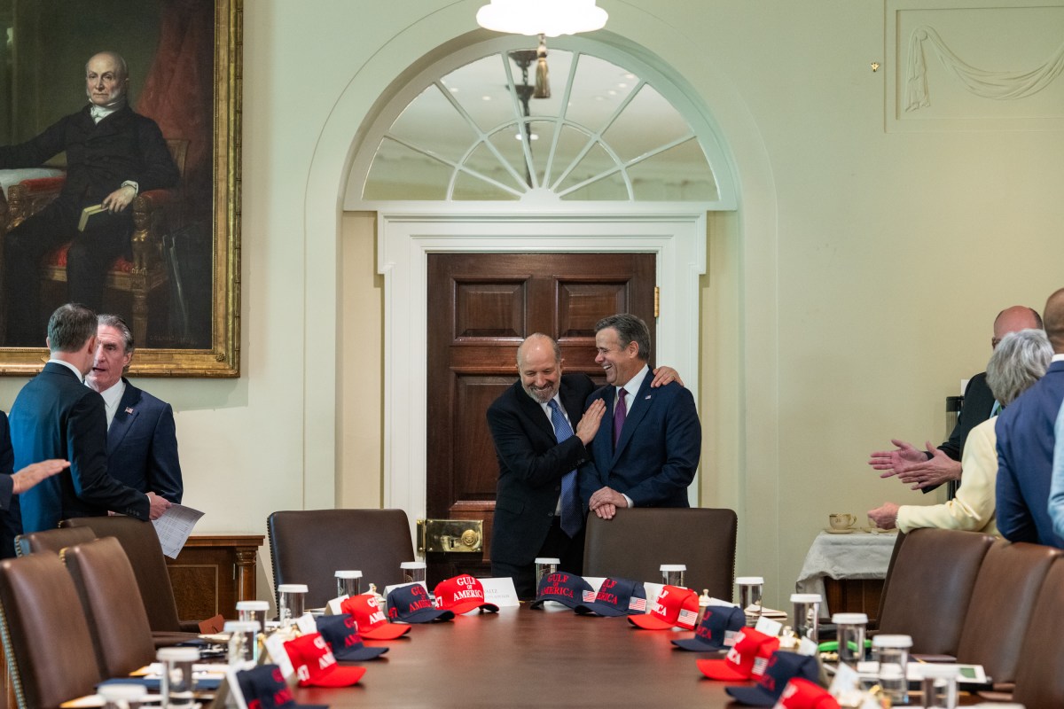 Secretary of Commerce Howard Lutnick and CIA Director John Ratcliffe speak before a Cabinet meeting, Wednesday, April 30, 2025, in the Cabinet Room. (Official White House Photo by Molly Riley)