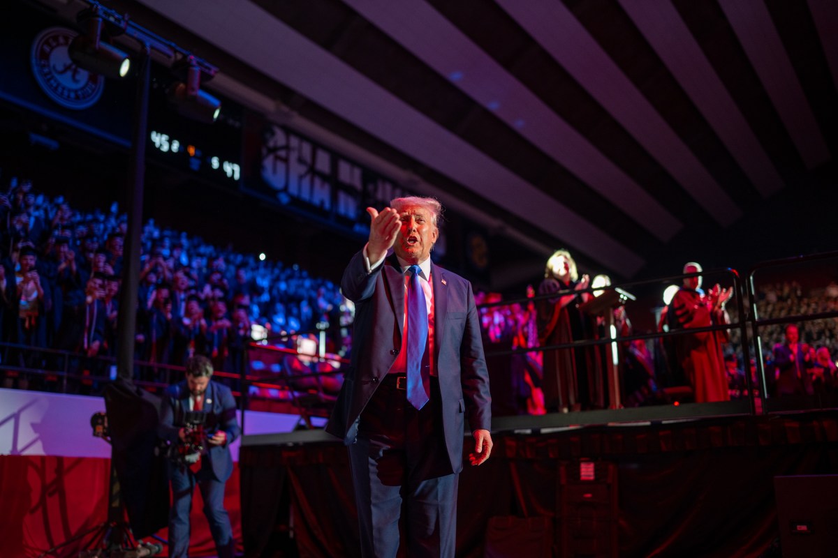 President Donald Trump delivers the Commencement address at the graduation ceremony for the University of Alabama, Thursday, May 1, 2025, at Coleman Coliseum in Tuscaloosa, Alabama. (Official White House Photo by Daniel Torok)