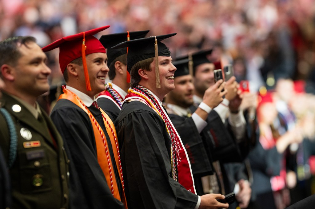 President Donald Trump delivers the Commencement address at the graduation ceremony for the University of Alabama, Thursday, May 1, 2025, at Coleman Coliseum in Tuscaloosa, Alabama. (Official White House Photo by Daniel Torok)