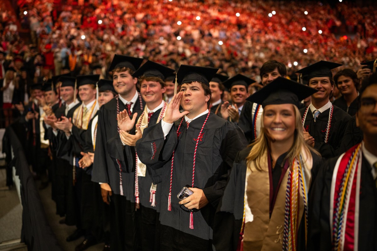 President Donald Trump delivers the Commencement address at the graduation ceremony for the University of Alabama, Thursday, May 1, 2025, at Coleman Coliseum in Tuscaloosa, Alabama. (Official White House Photo by Daniel Torok)