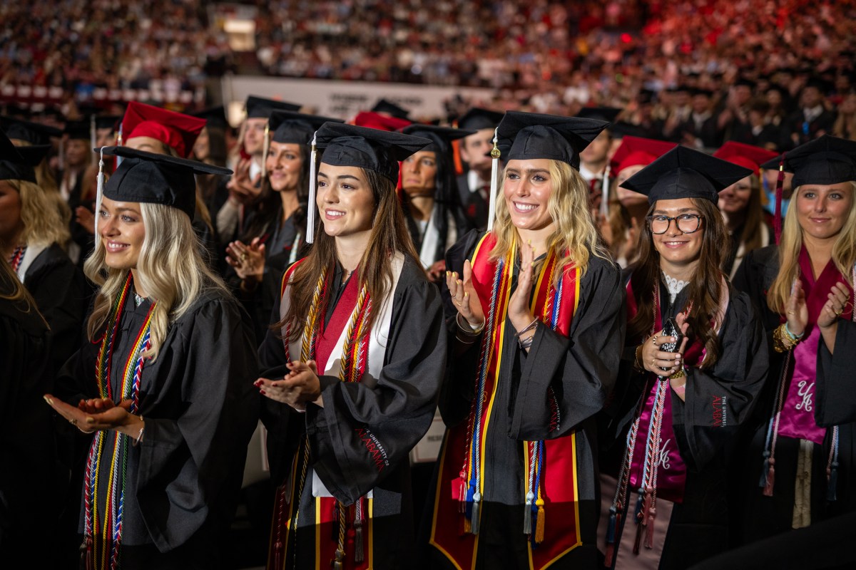 President Donald Trump delivers the Commencement address at the graduation ceremony for the University of Alabama, Thursday, May 1, 2025, at Coleman Coliseum in Tuscaloosa, Alabama. (Official White House Photo by Daniel Torok)