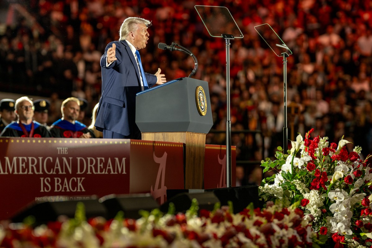 President Donald Trump delivers the Commencement address at the graduation ceremony for the University of Alabama, Thursday, May 1, 2025, at Coleman Coliseum in Tuscaloosa, Alabama. (Official White House Photo by Daniel Torok)