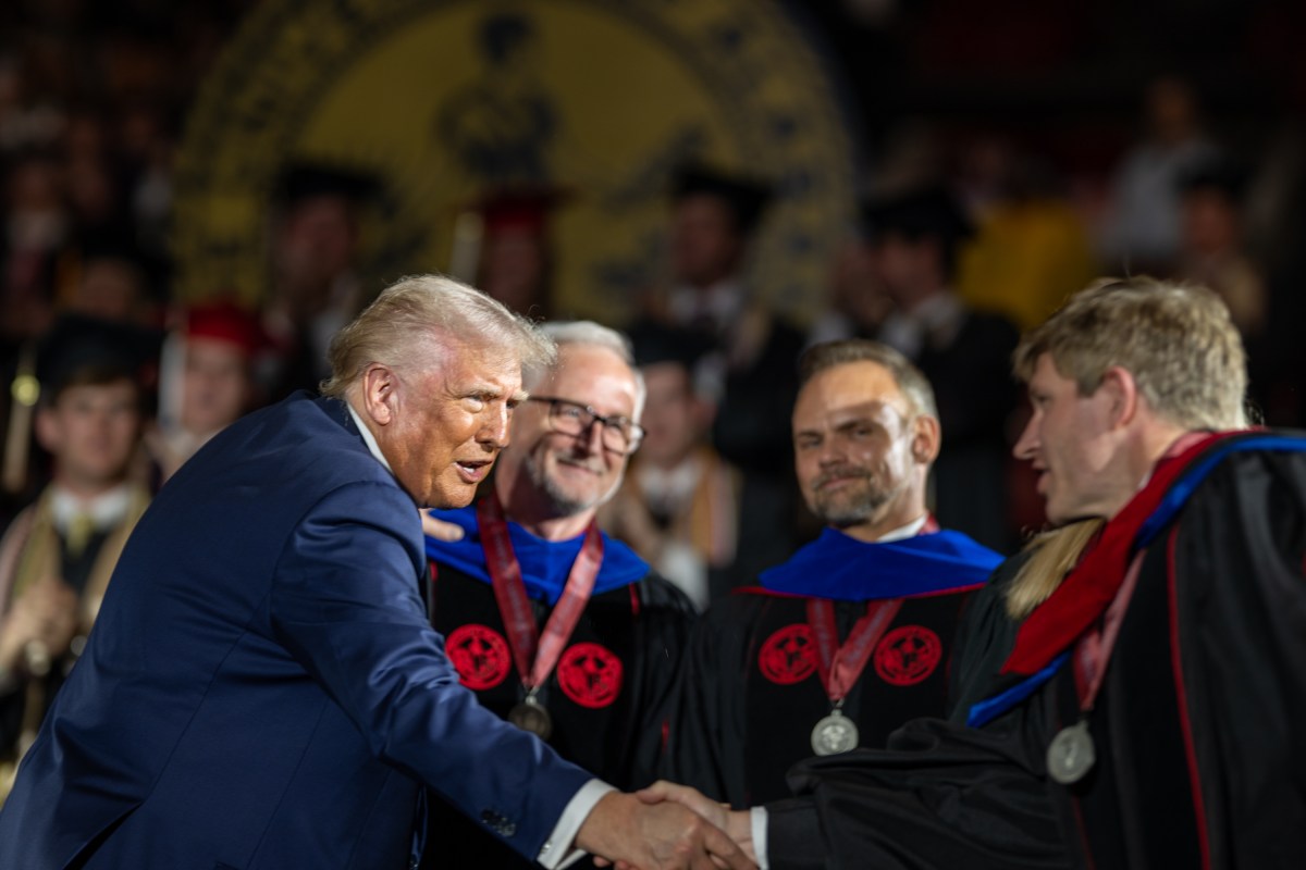 President Donald Trump delivers the Commencement address at the graduation ceremony for the University of Alabama, Thursday, May 1, 2025, at Coleman Coliseum in Tuscaloosa, Alabama. (Official White House Photo by Daniel Torok)
