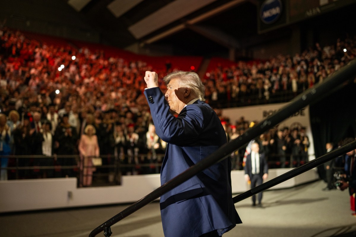 President Donald Trump delivers the Commencement address at the graduation ceremony for the University of Alabama, Thursday, May 1, 2025, at Coleman Coliseum in Tuscaloosa, Alabama. (Official White House Photo by Daniel Torok)