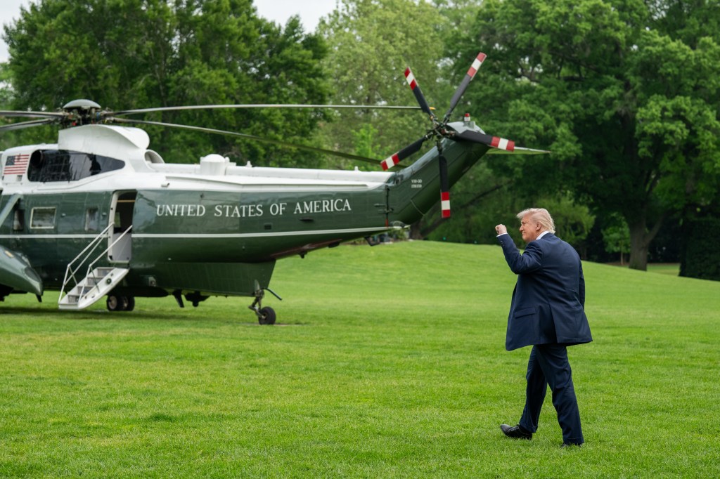 President Donald Trump boards Marine One on the South Lawn of the White House, Thursday, May 1, 2025, en route to Joint Base Andrews for a trip to Alabama. (Official White House Photo by Joyce N. Boghosian)