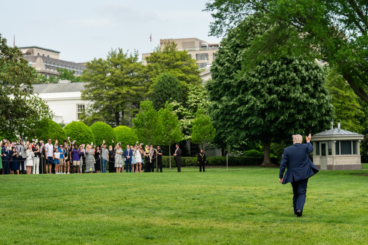 President Donald Trump boards Marine One on the South Lawn of the White House, Thursday, May 1, 2025, en route to Joint Base Andrews for a trip to Alabama. (Official White House Photo by Joyce N. Boghosian)