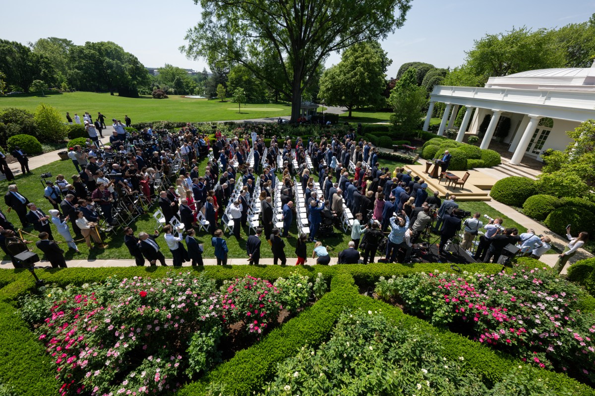 President Donald Trump delivers remarks at a National Day of Prayer event, Thursday, May 1, 2025, in the White House Rose Garden. (Official White House Photo by Molly Riley)