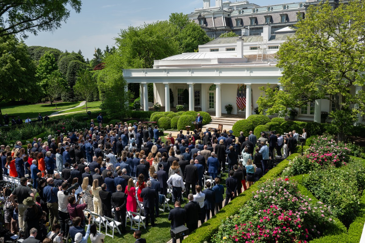 President Donald Trump delivers remarks at a National Day of Prayer event, Thursday, May 1, 2025, in the White House Rose Garden. (Official White House Photo by Molly Riley)