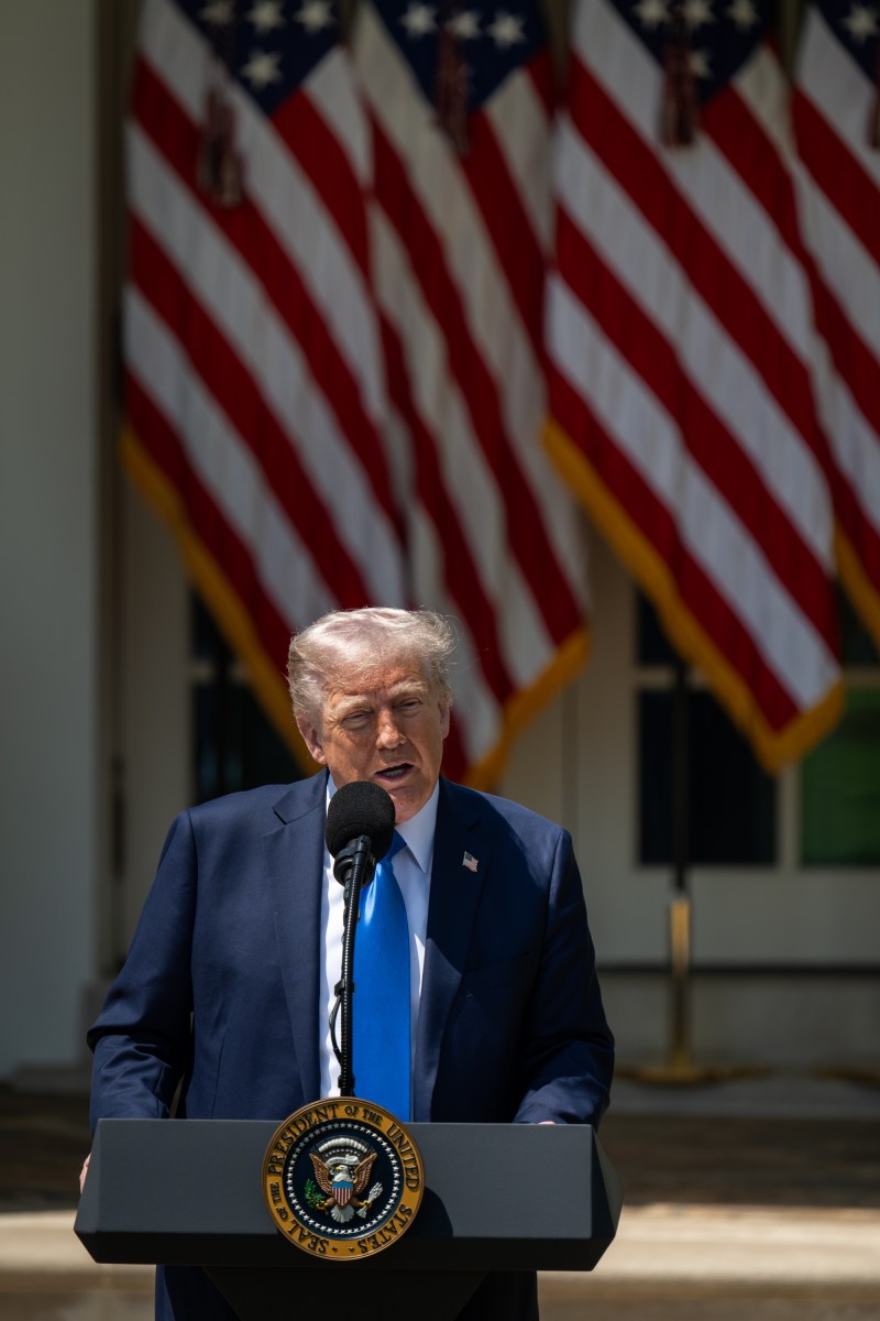 President Donald Trump delivers remarks at a National Day of Prayer event, Thursday, May 1, 2025, in the White House Rose Garden. (Official White House Photo by Molly Riley)