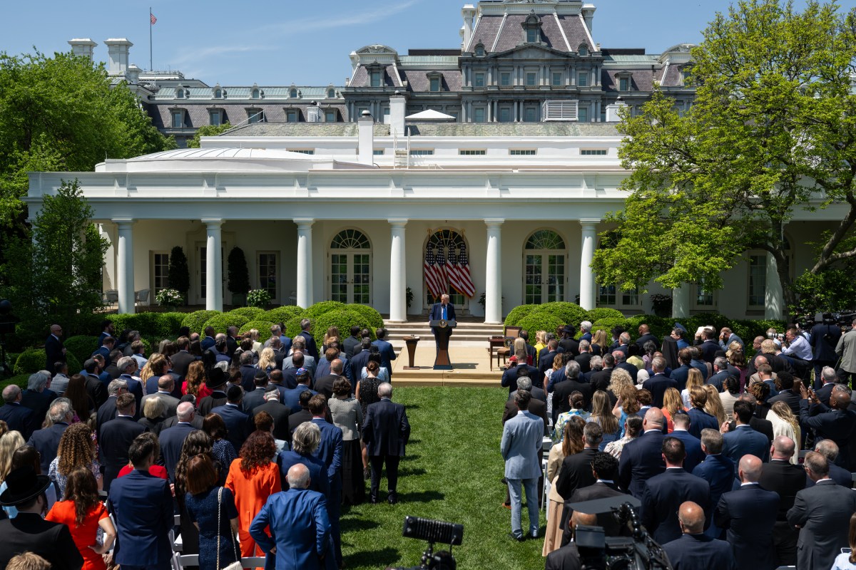 President Donald Trump delivers remarks at a National Day of Prayer event, Thursday, May 1, 2025, in the White House Rose Garden. (Official White House Photo by Molly Riley)