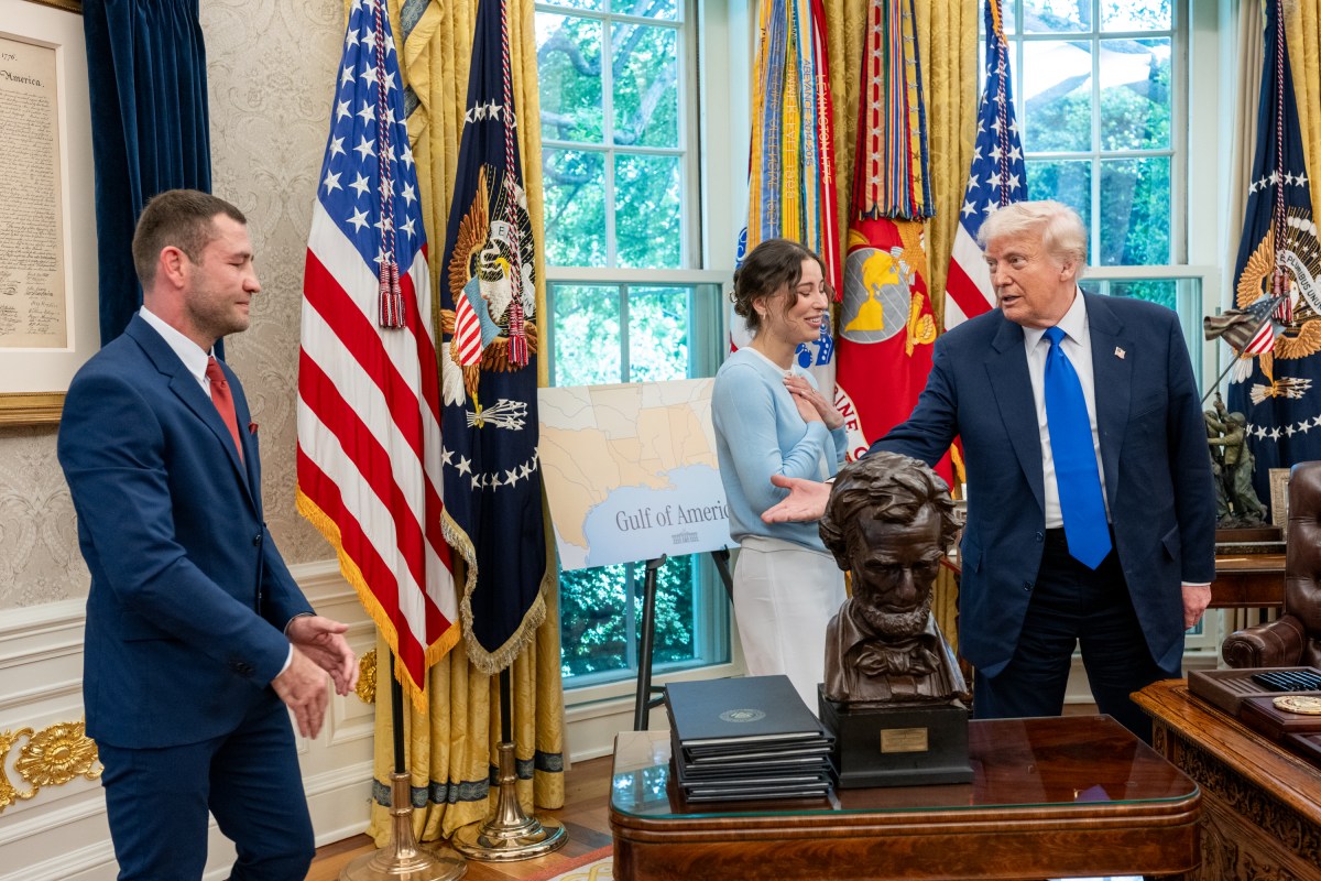 President Donald Trump meets with Ksenia Karelina, American ballerina freed from a Russian prison, and her boyfriend, South African boxer Chris Van Heerden, Monday, May 5, 2025. (Official White House Photo by Joyce N. Boghosian)