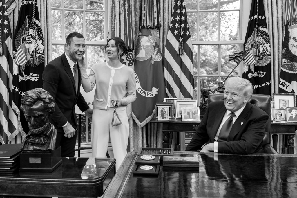 President Donald Trump meets with Ksenia Karelina, American ballerina freed from a Russian prison, and her boyfriend, South African boxer Chris Van Heerden, Monday, May 5, 2025. (Official White House Photo by Joyce N. Boghosian)