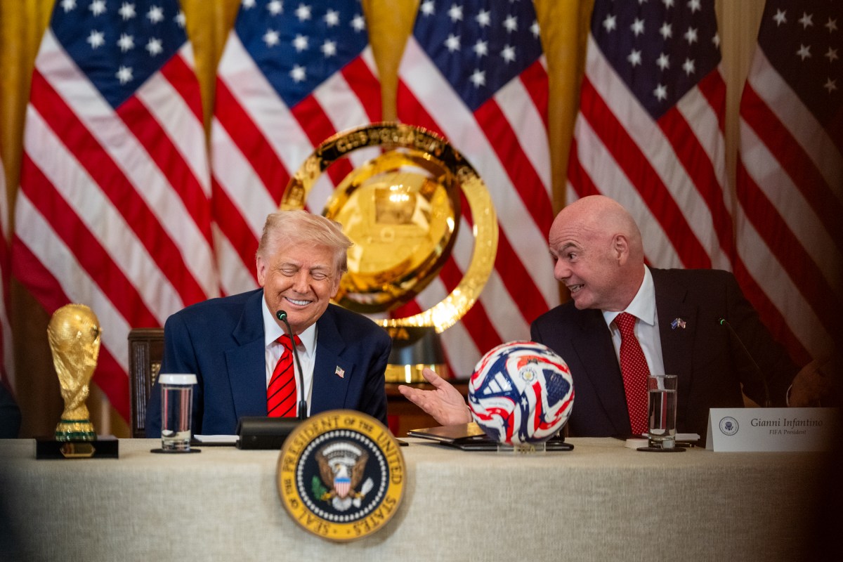 President Donald Trump and  FIFA President Gianni Infantino attend a FIFA Task Force meeting, Tuesday, May 6, 2025, in the East Room. (Official White House Photo by Molly Riley)