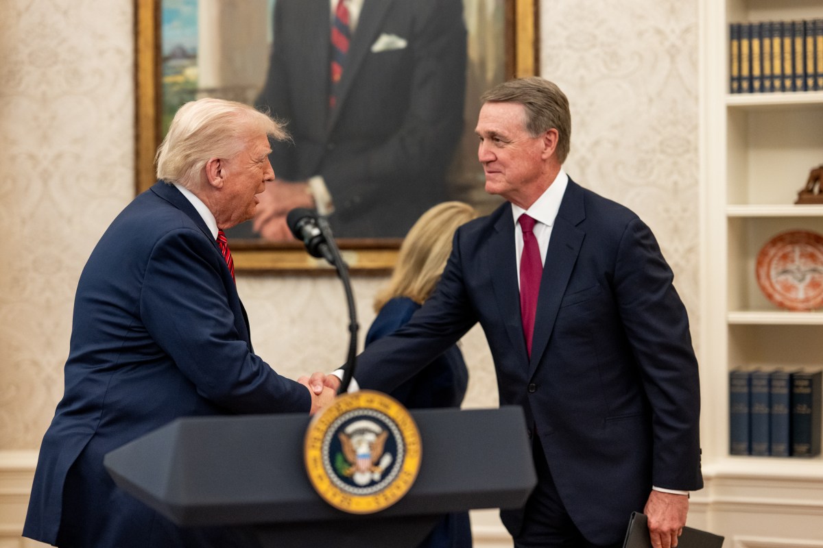 President Donald Trump participates in the swearing-in ceremony for U.S. Ambassador to China David Purdue, Wednesday, May 7, 2025, in the Oval Office. (Official White House Photo by Molly Riley)
