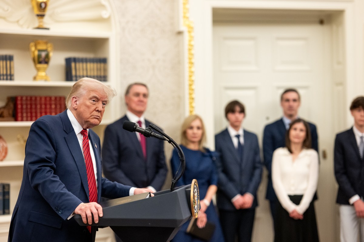 President Donald Trump participates in the swearing-in ceremony for U.S. Ambassador to China David Purdue, Wednesday, May 7, 2025, in the Oval Office. (Official White House Photo by Molly Riley)