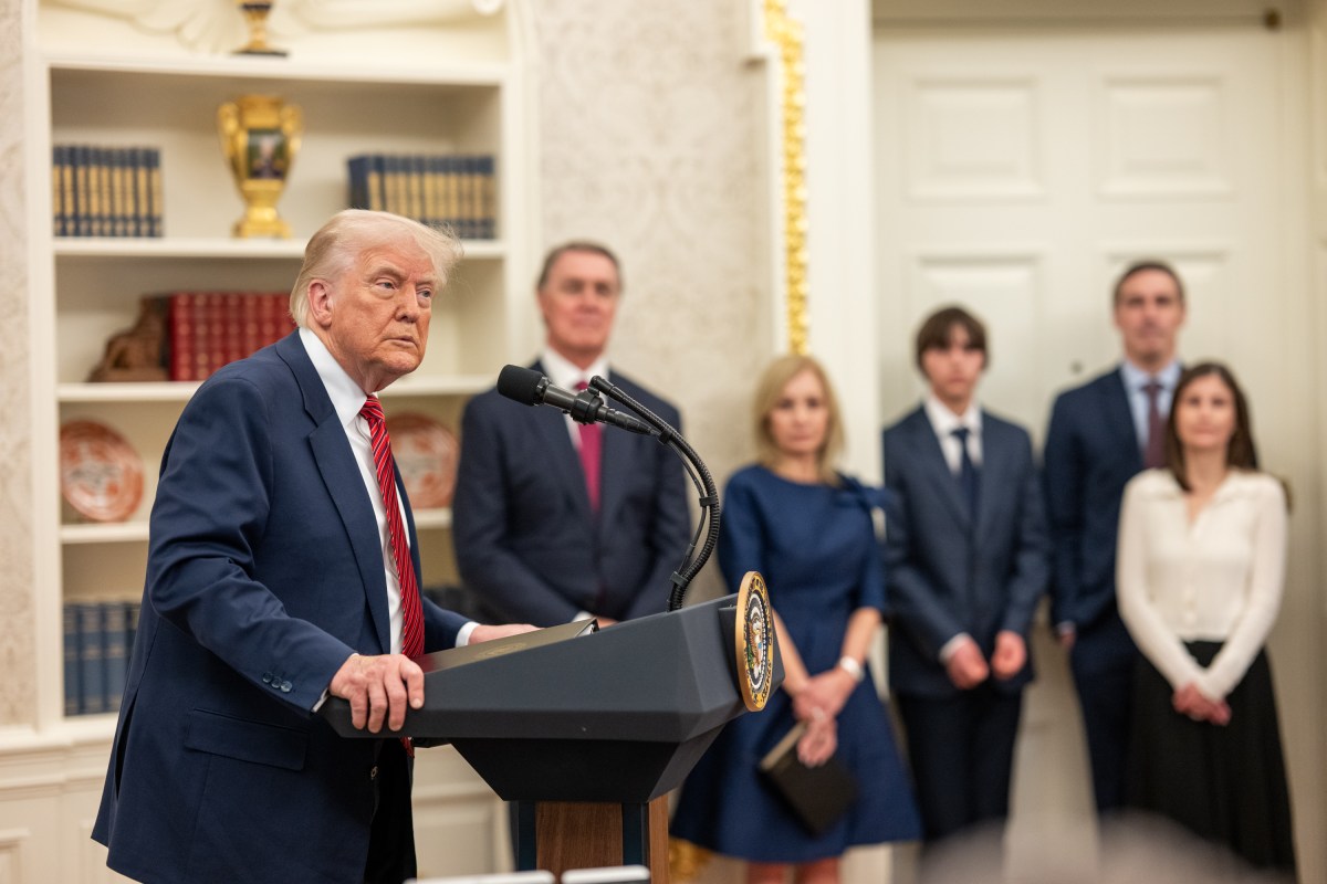 President Donald Trump participates in the swearing-in ceremony for U.S. Ambassador to China David Purdue, Wednesday, May 7, 2025, in the Oval Office. (Official White House Photo by Molly Riley)