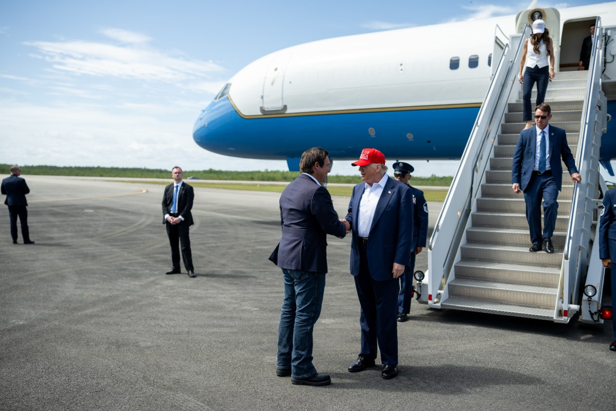 President Donald Trump greets Florida Governor Ron DeSantis (R) and Secretary of Homeland Security Kristi Noem at Dade-Collier Training and Transition Airport in Ochopee, Florida, Tuesday, July 1, 2025. (Official White House Photo by Daniel Torok)